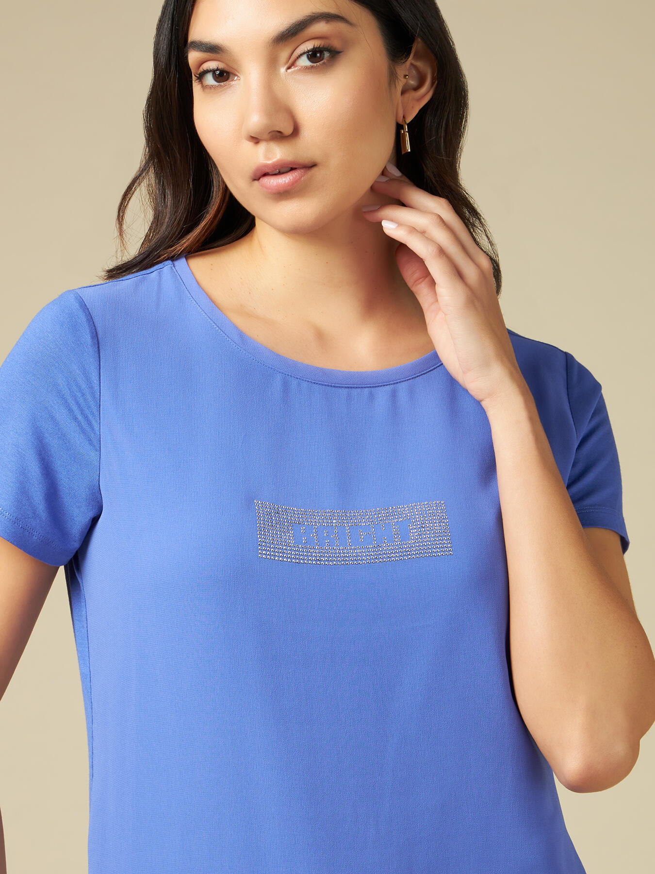 T-shirt bimaterica con strass image number 2