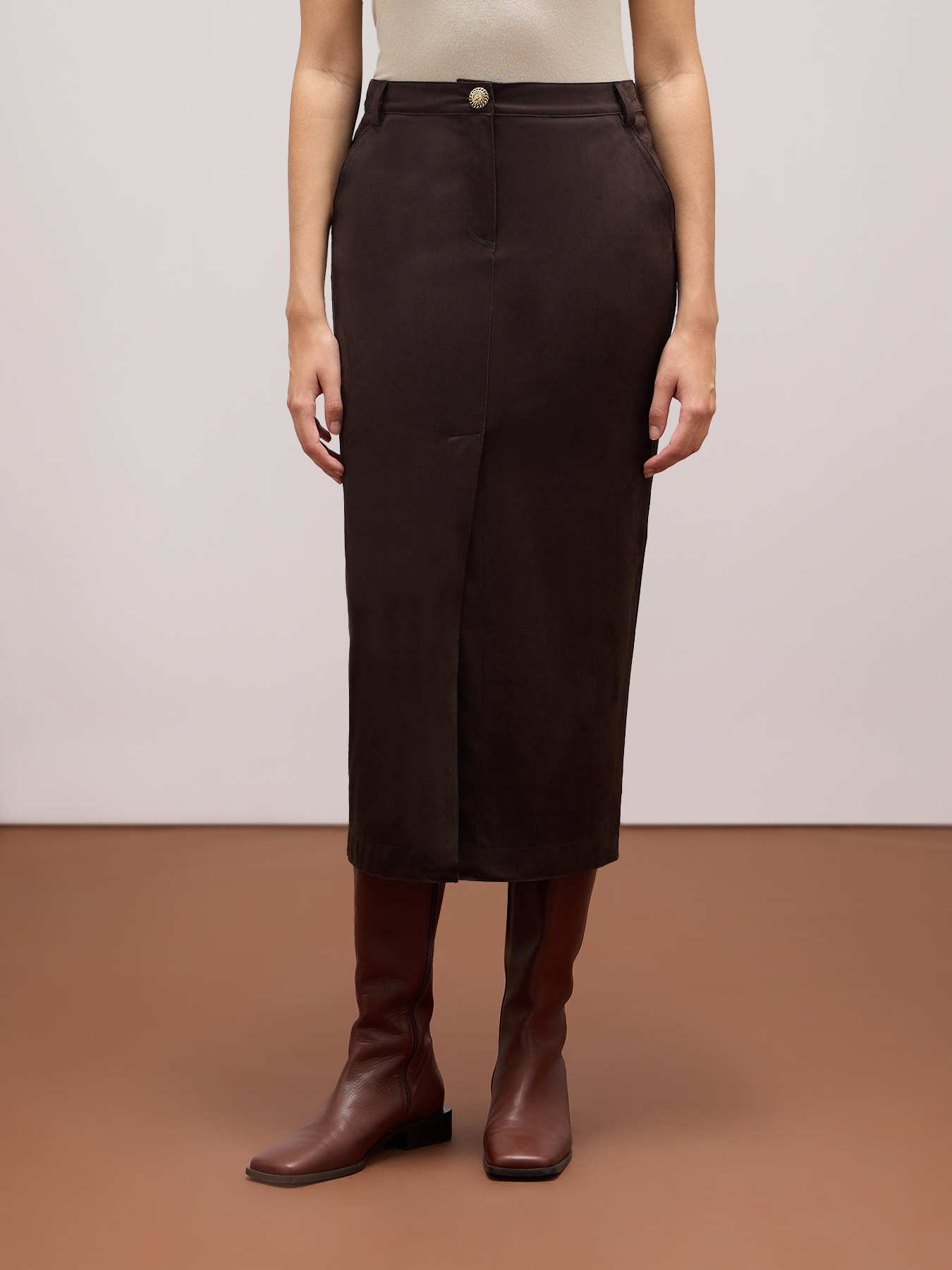 Suede effect pencil skirt image number 0