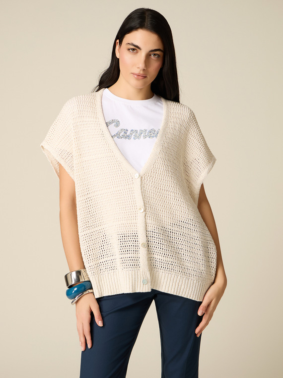 Kurzarm-Cardigan mit Lochmuster