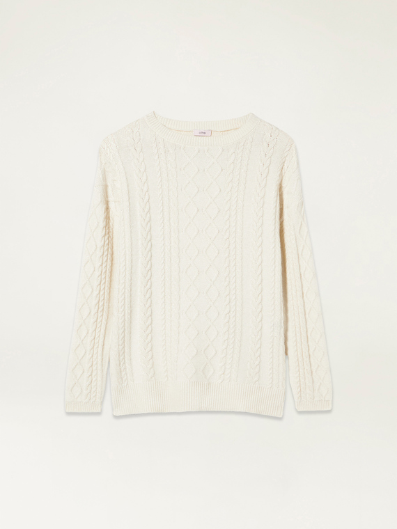 Cable pattern high neck sweater
