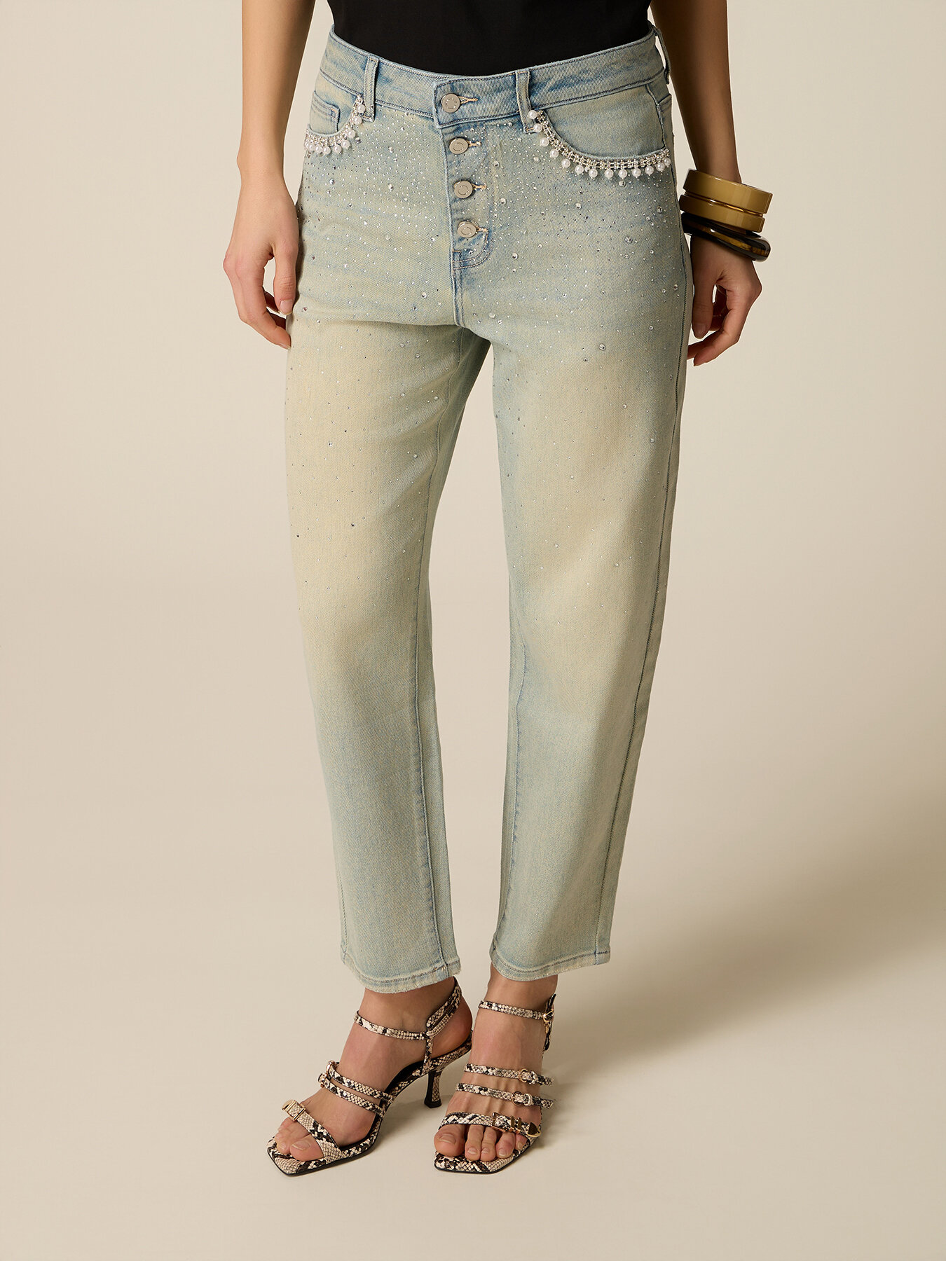 Jeans boyslim stone bleached cu aplicații bijuterie image number 3
