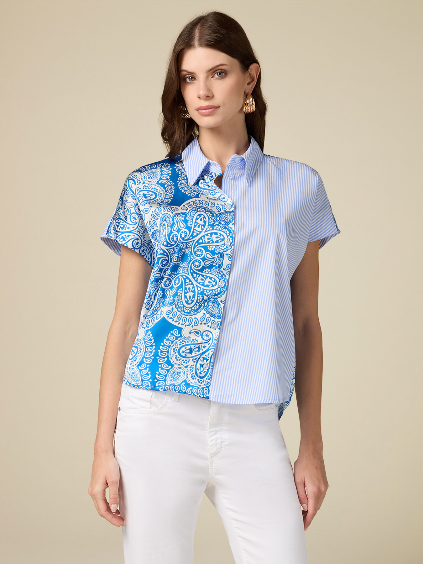 Camisa bimateria tipo kimono image number 0