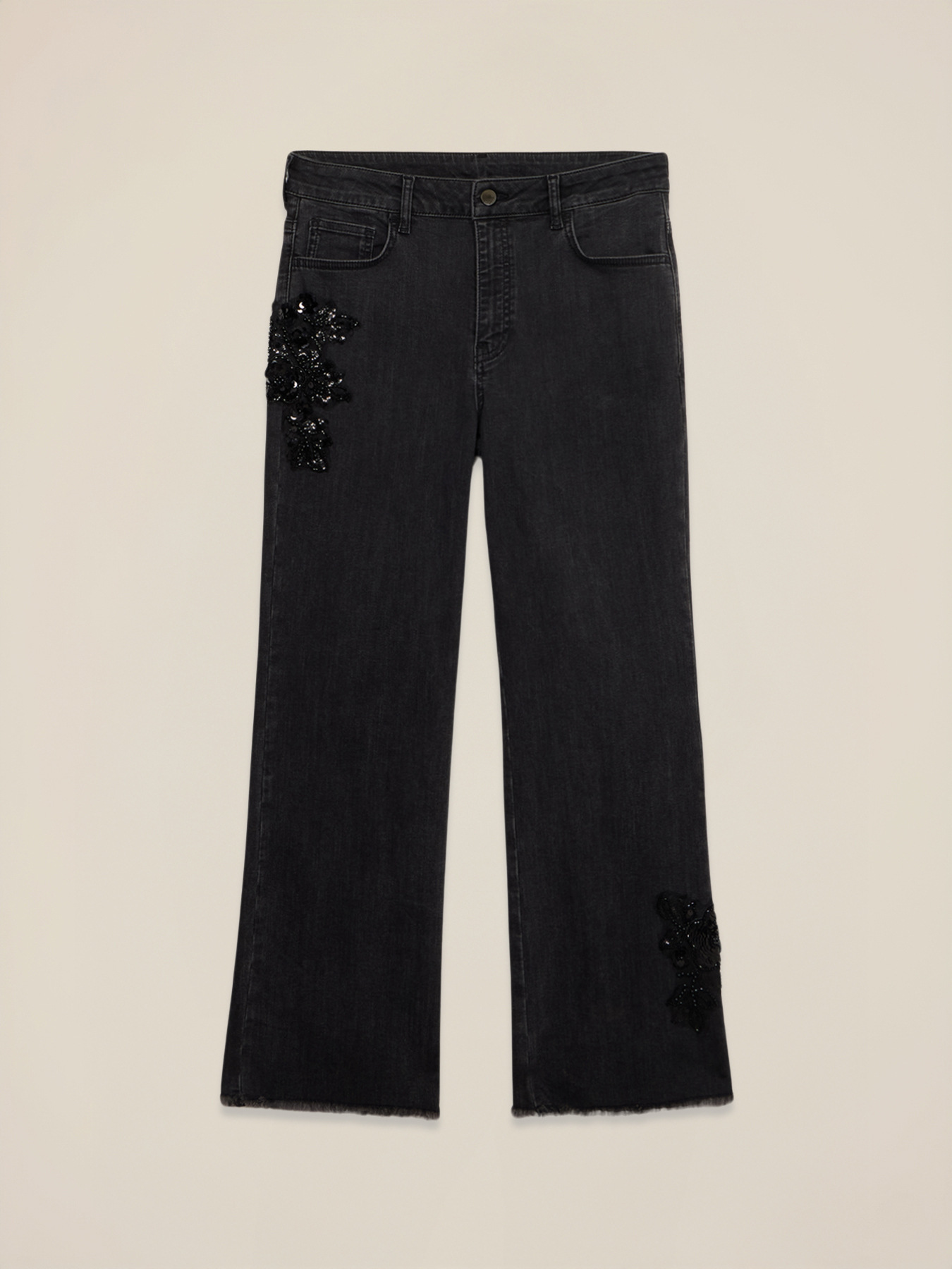 Jeans cropped wide in denim con patch decorativo image number 4