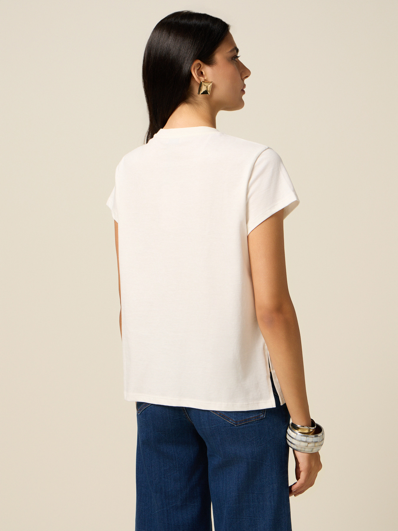 Jersey T-shirt with jewel appliqu&eacute; image number 1