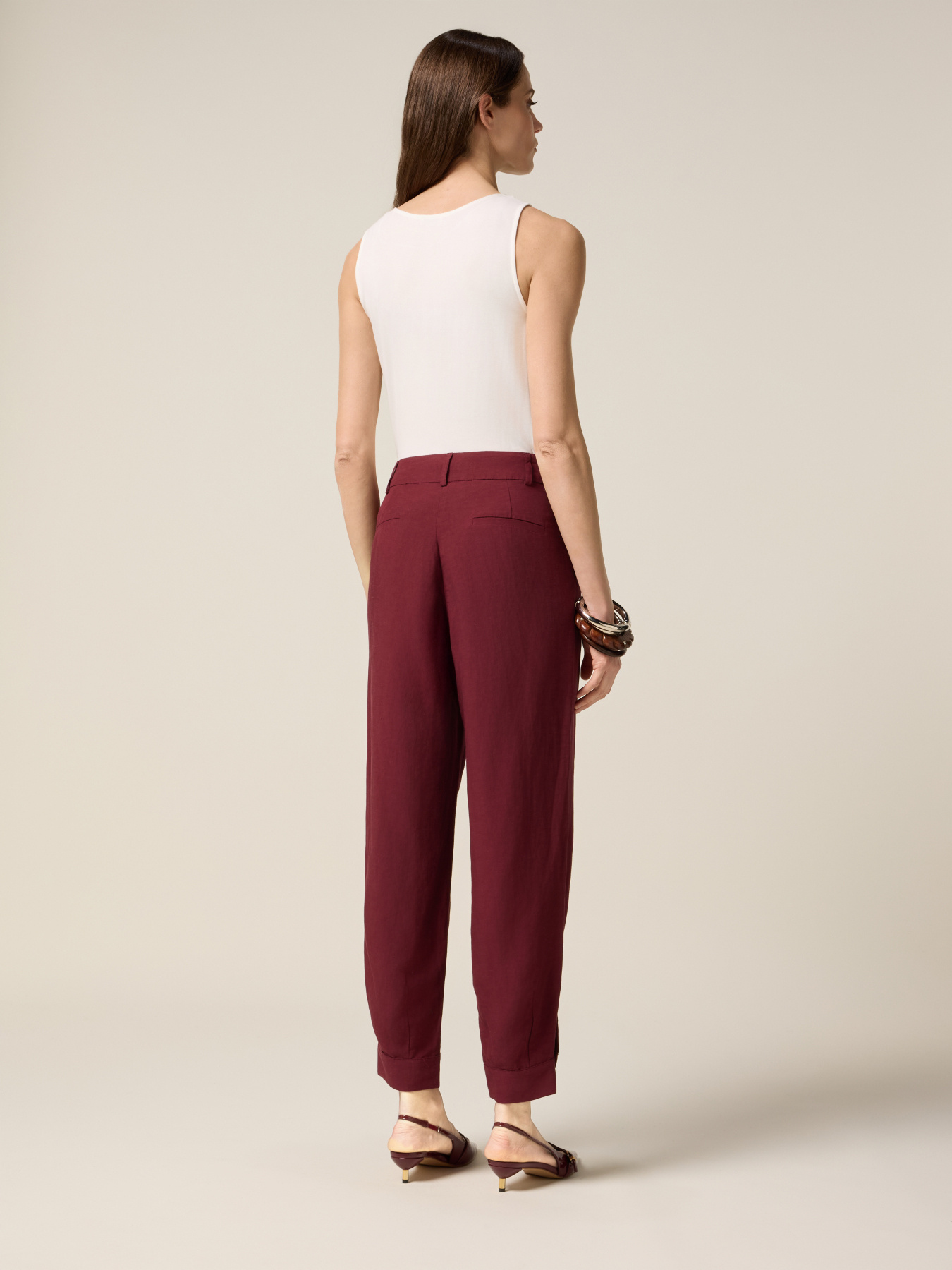 Pantalones baggy de lino/viscosa image number 1