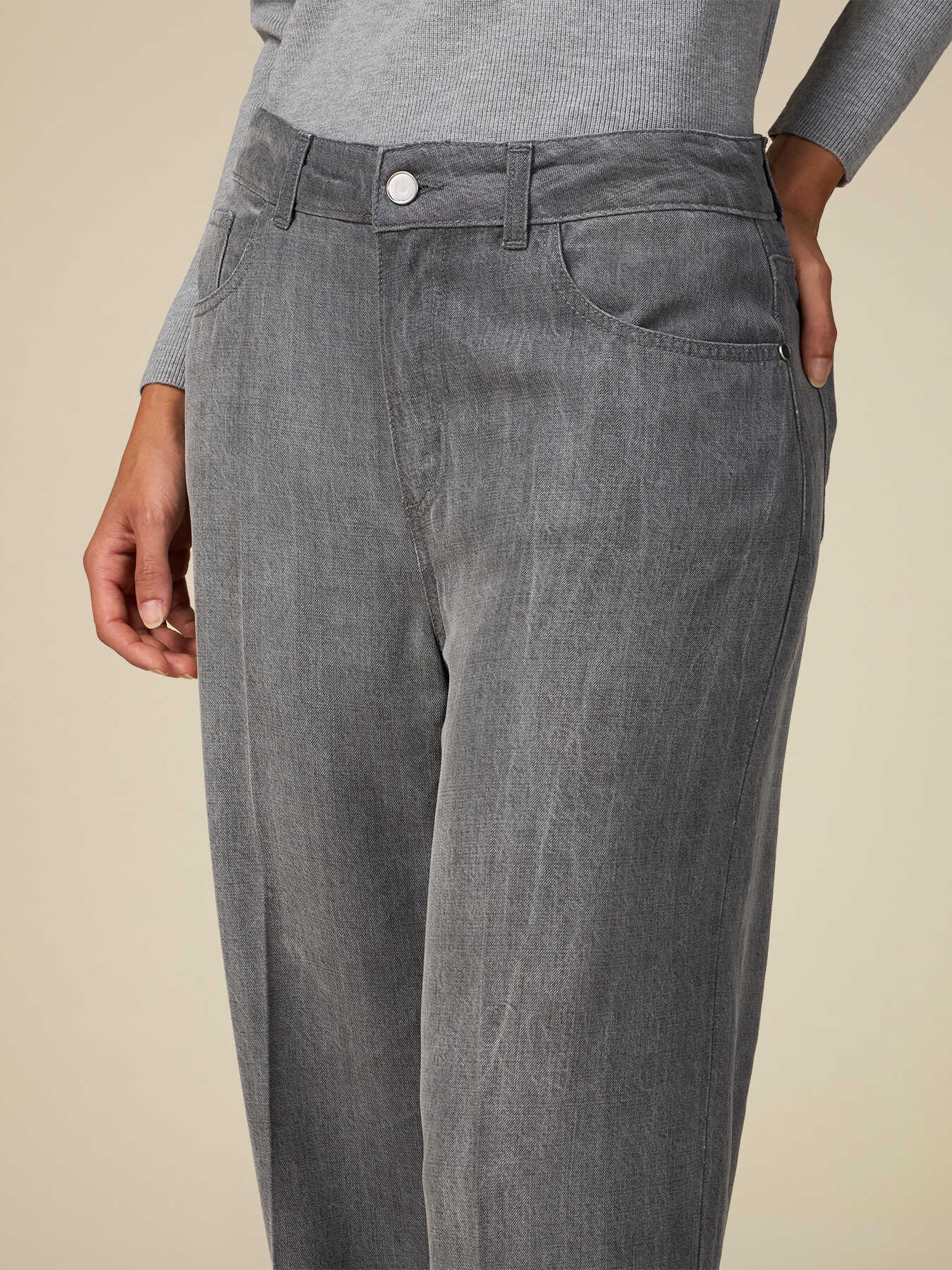 Vaqueros wide leg grises de tencel image number 2