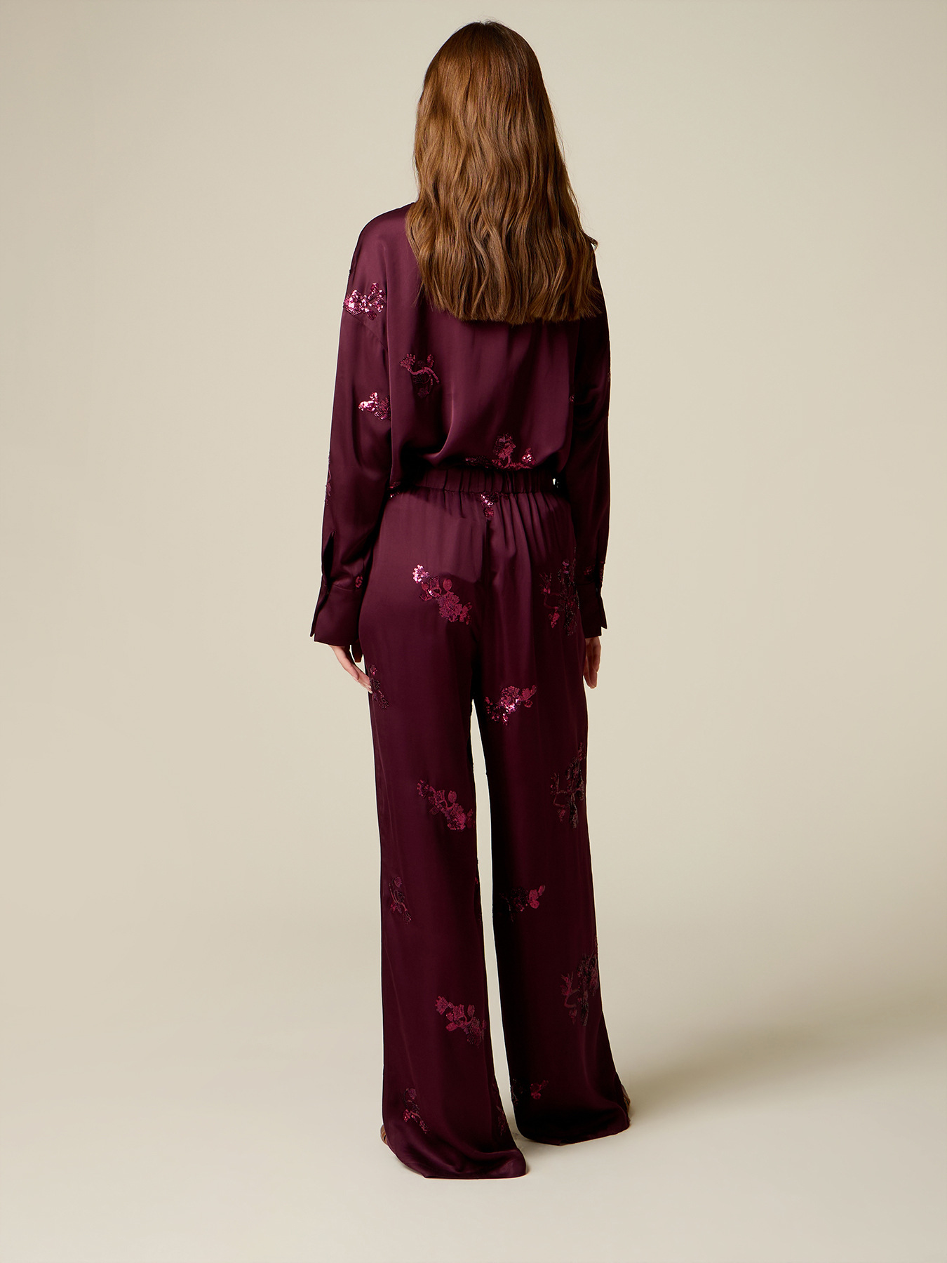 Palazzo pants in satin with sequin embroidery image number 1