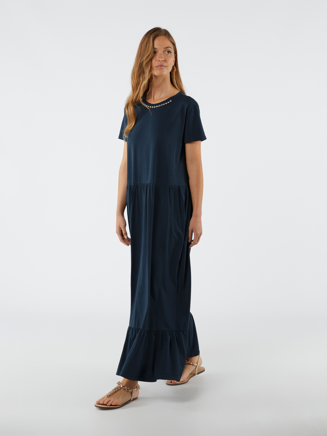 Vestito lungo in jersey con castoni - Oltre.com