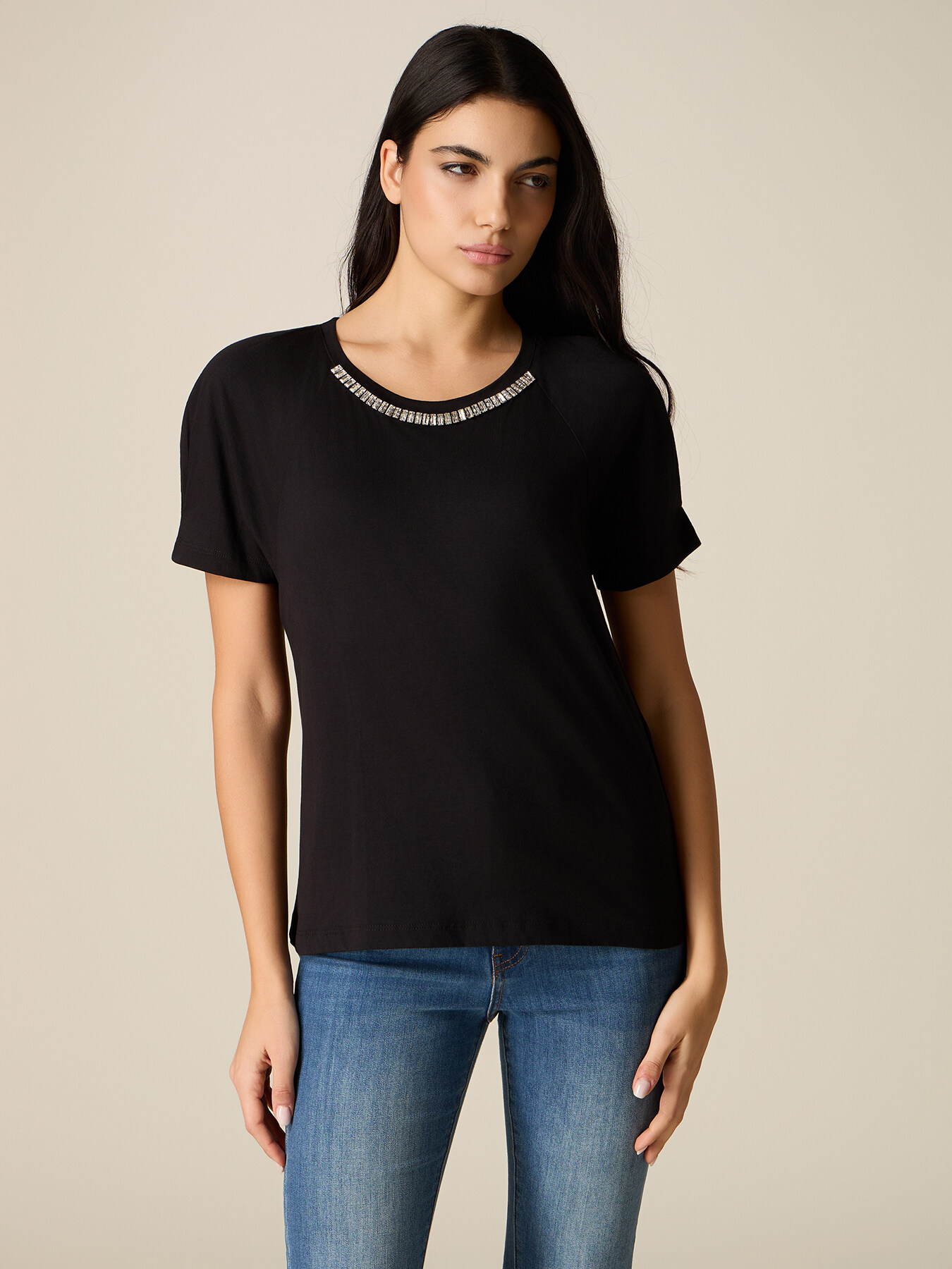 Cotton t-shirt with stone settings image number 0