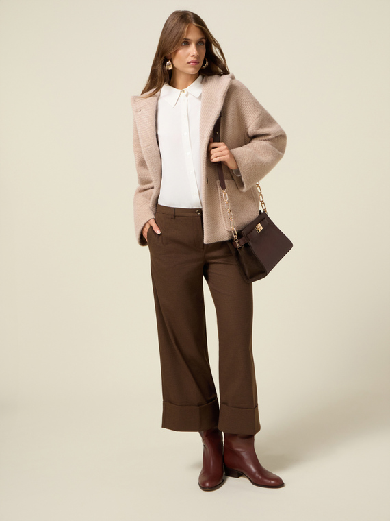 Pantaloni cropped micro pied de poule