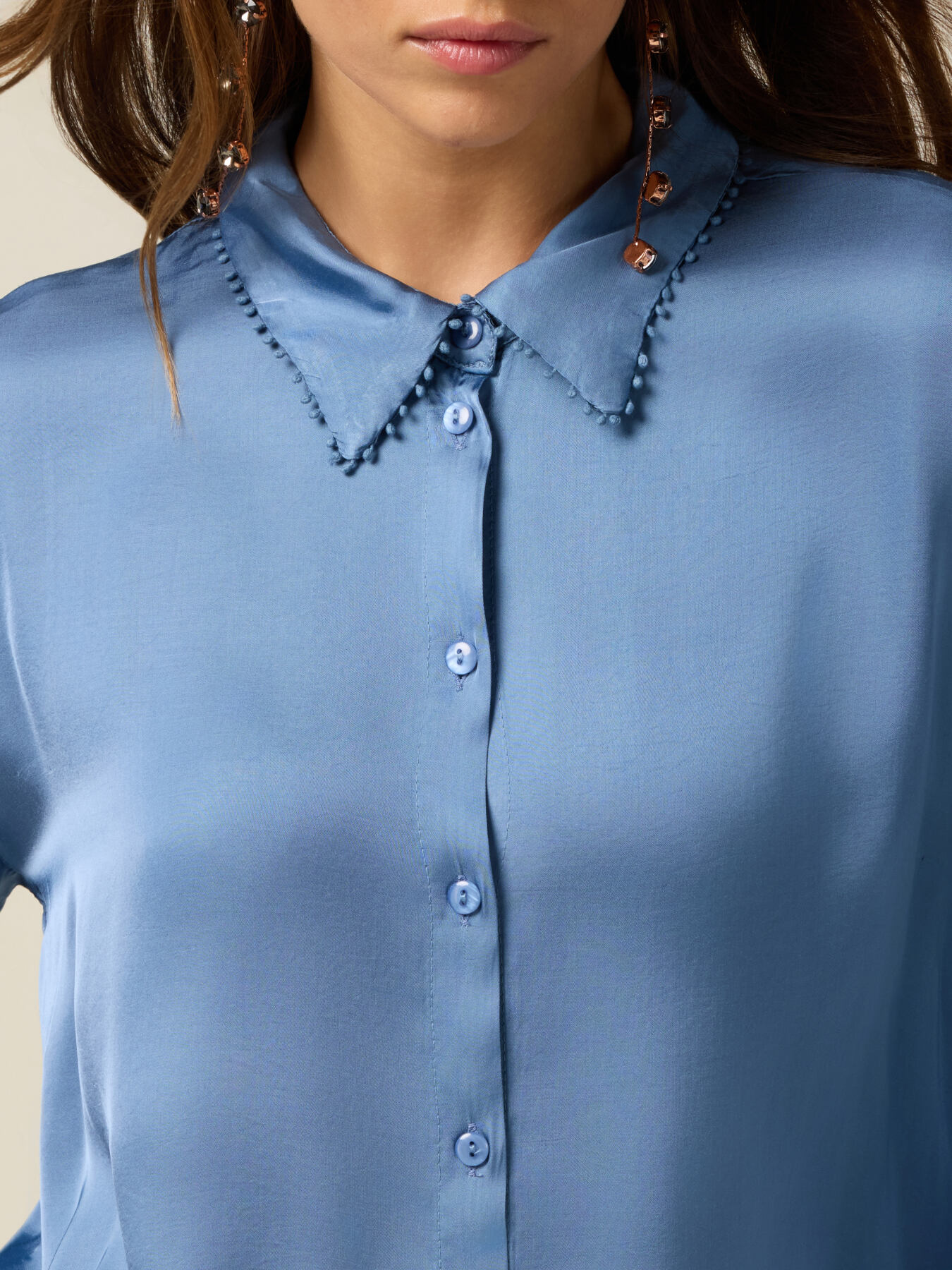 Satin shirt with decorated trims image number 2