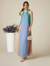 Long pleated colour block dress image number 3