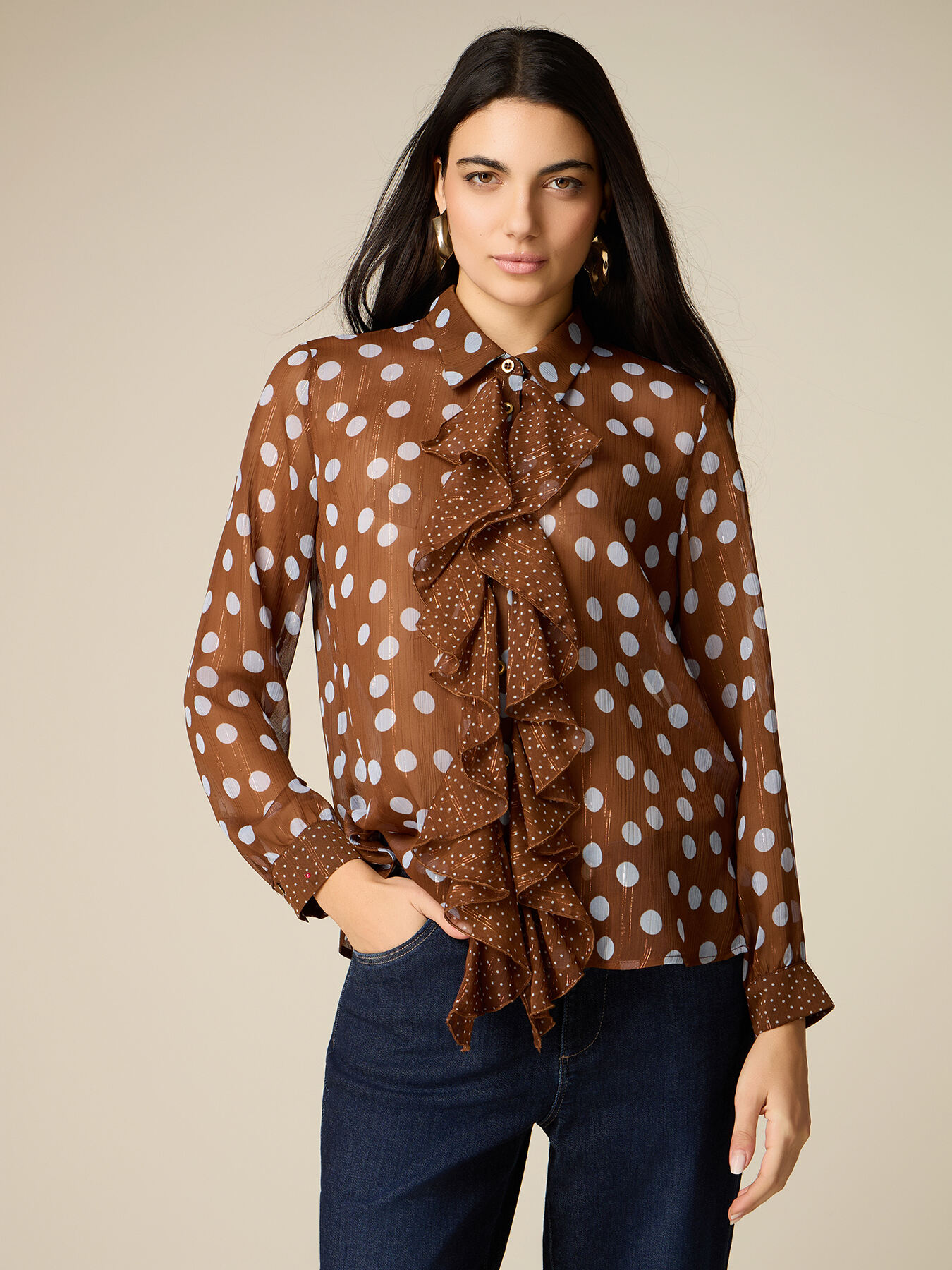 Polka dot shirt with bow image number 0