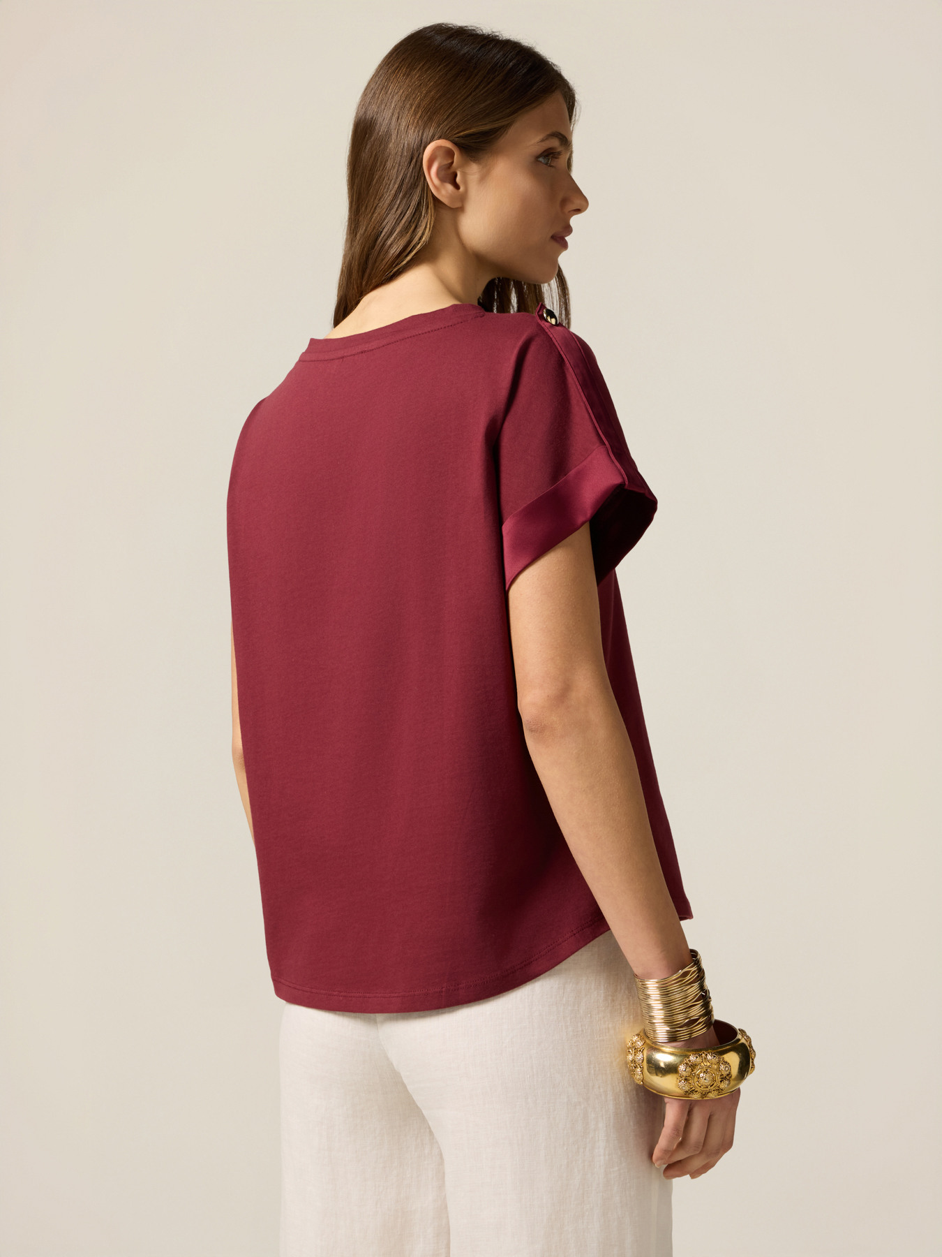 T-shirt in jersey con profili in raso image number 1