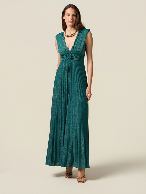 Long pleated dress in lurex jersey