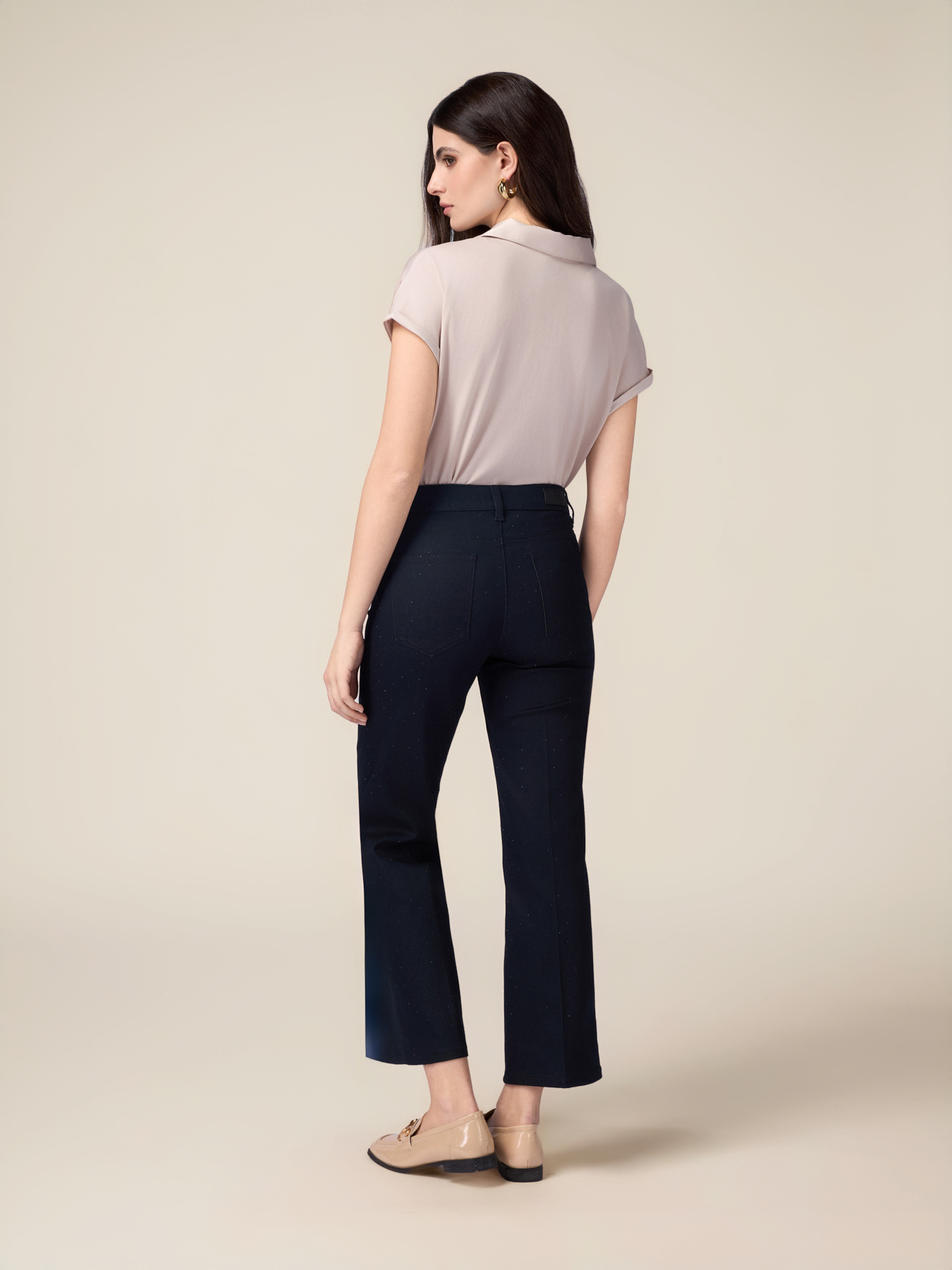 Regular denim pants with micro crystals image number 1