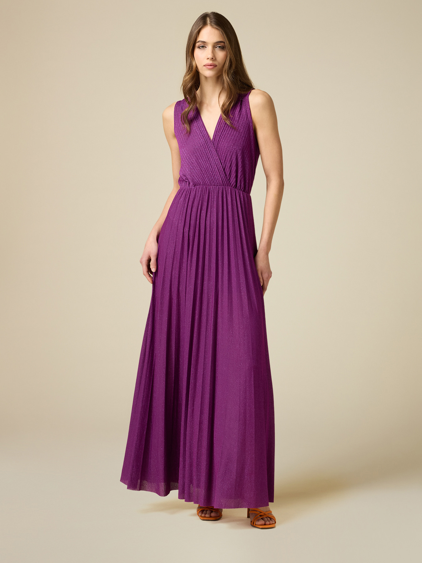 Vestito lungo lurex pliss&eacute; image number 0