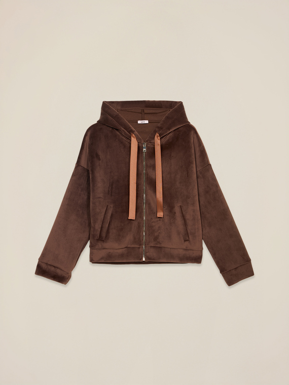 Open cardigan in chenille and scuba fabric