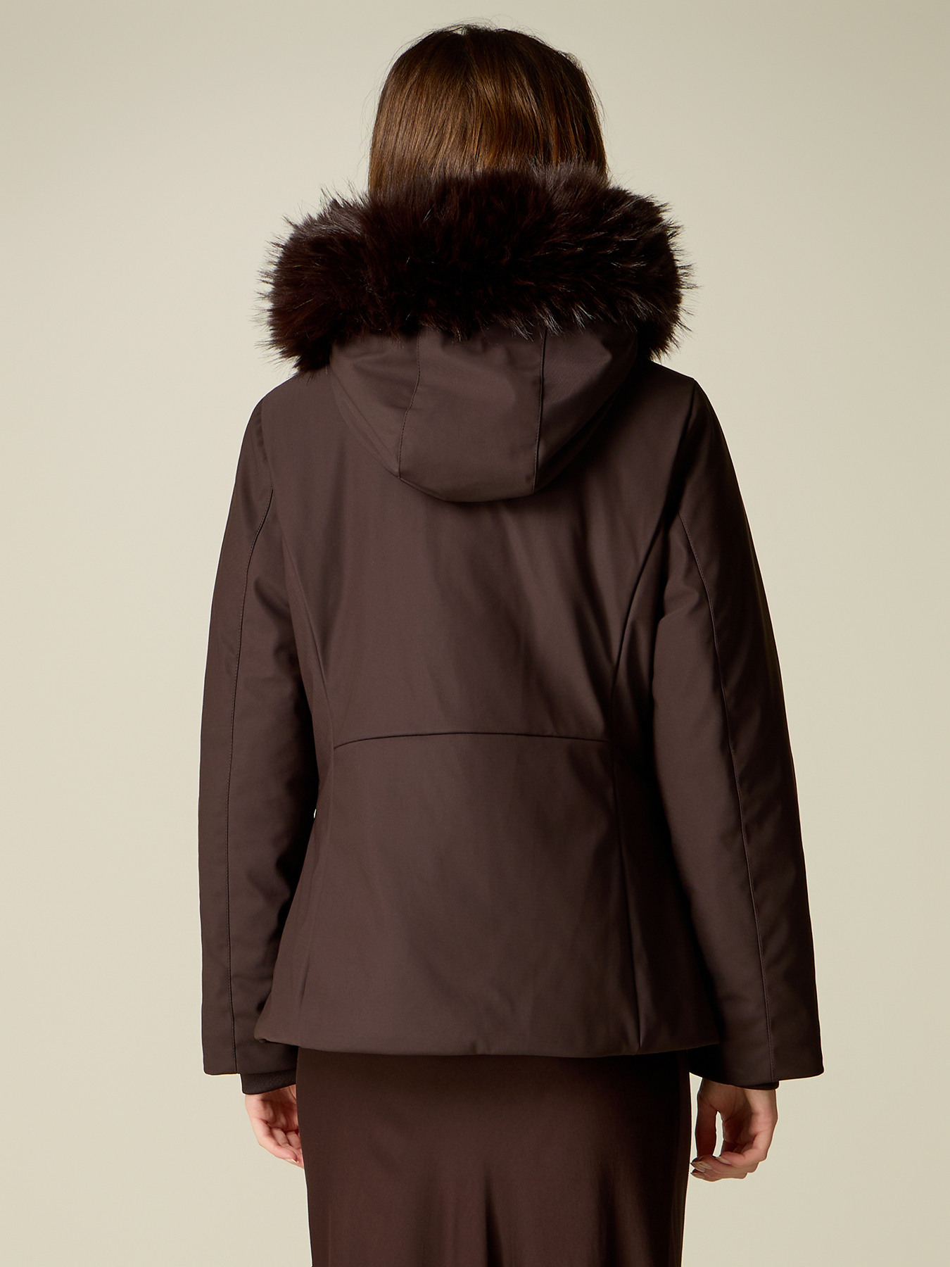 Smooth down jacket with hood and faux fur trim image number 1