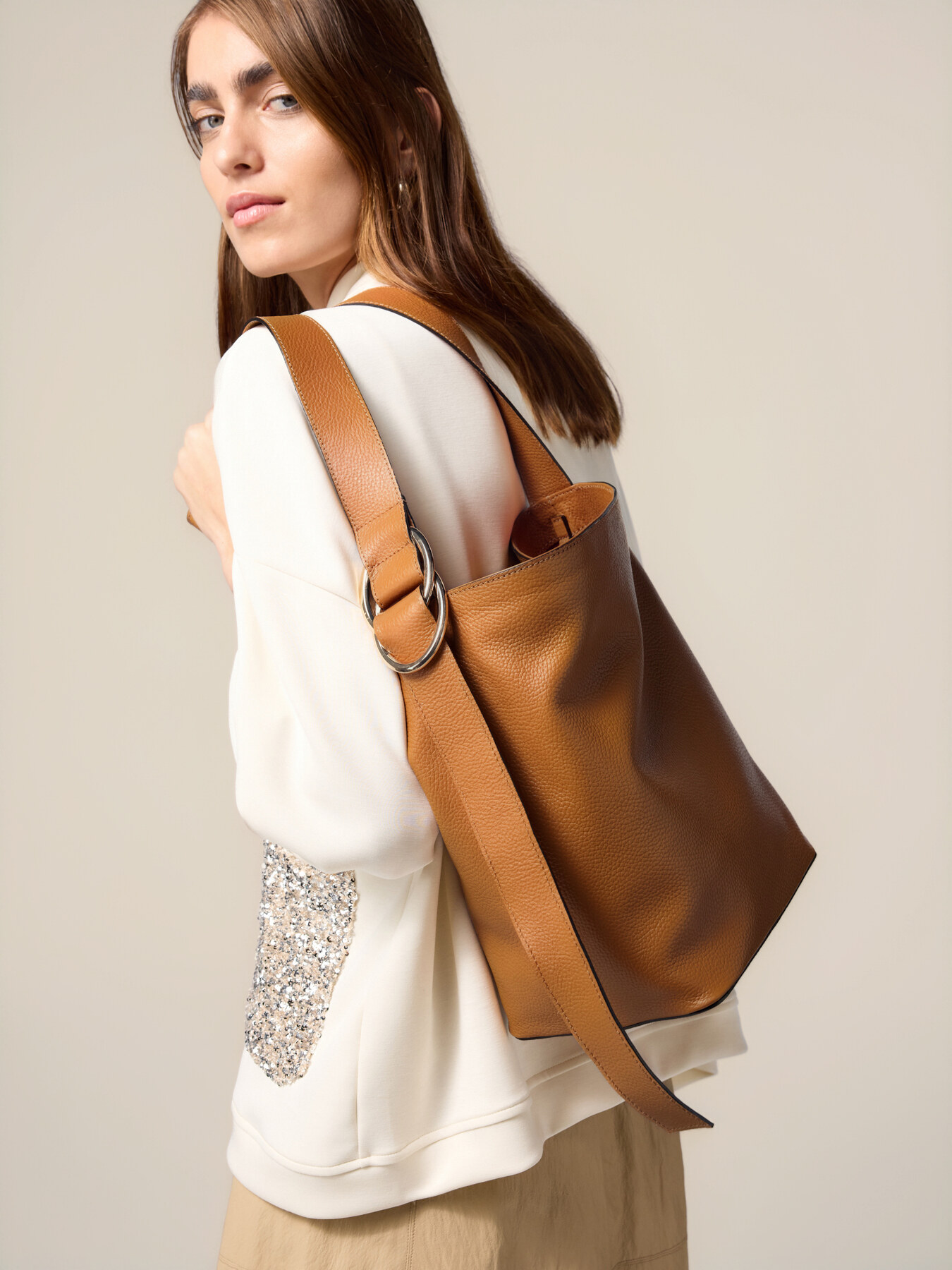 Borsa hobo vera pelle con pochette image number 0