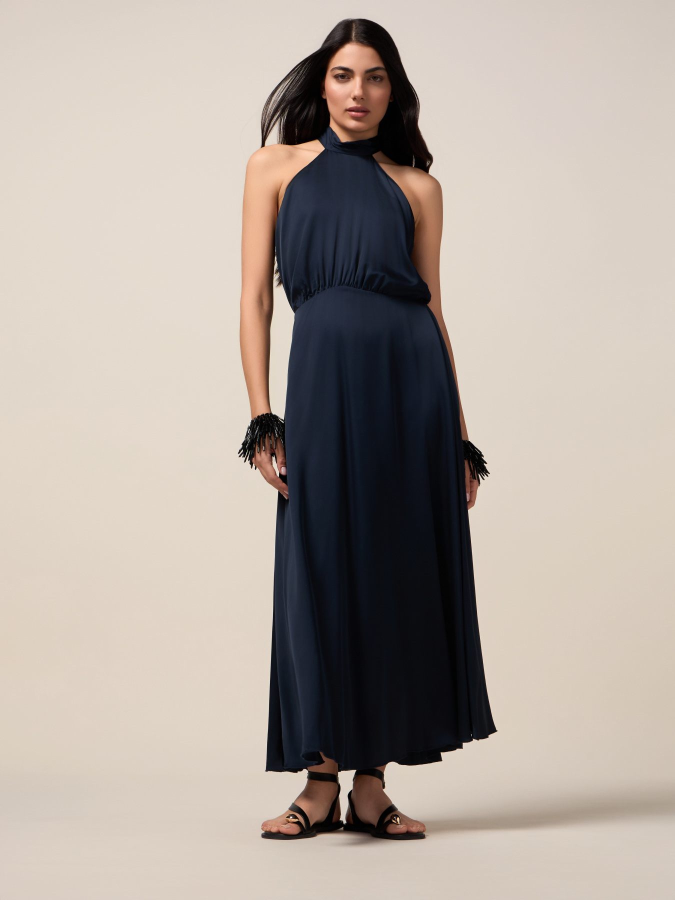 Rochie lungă din satin cu floare image number 0