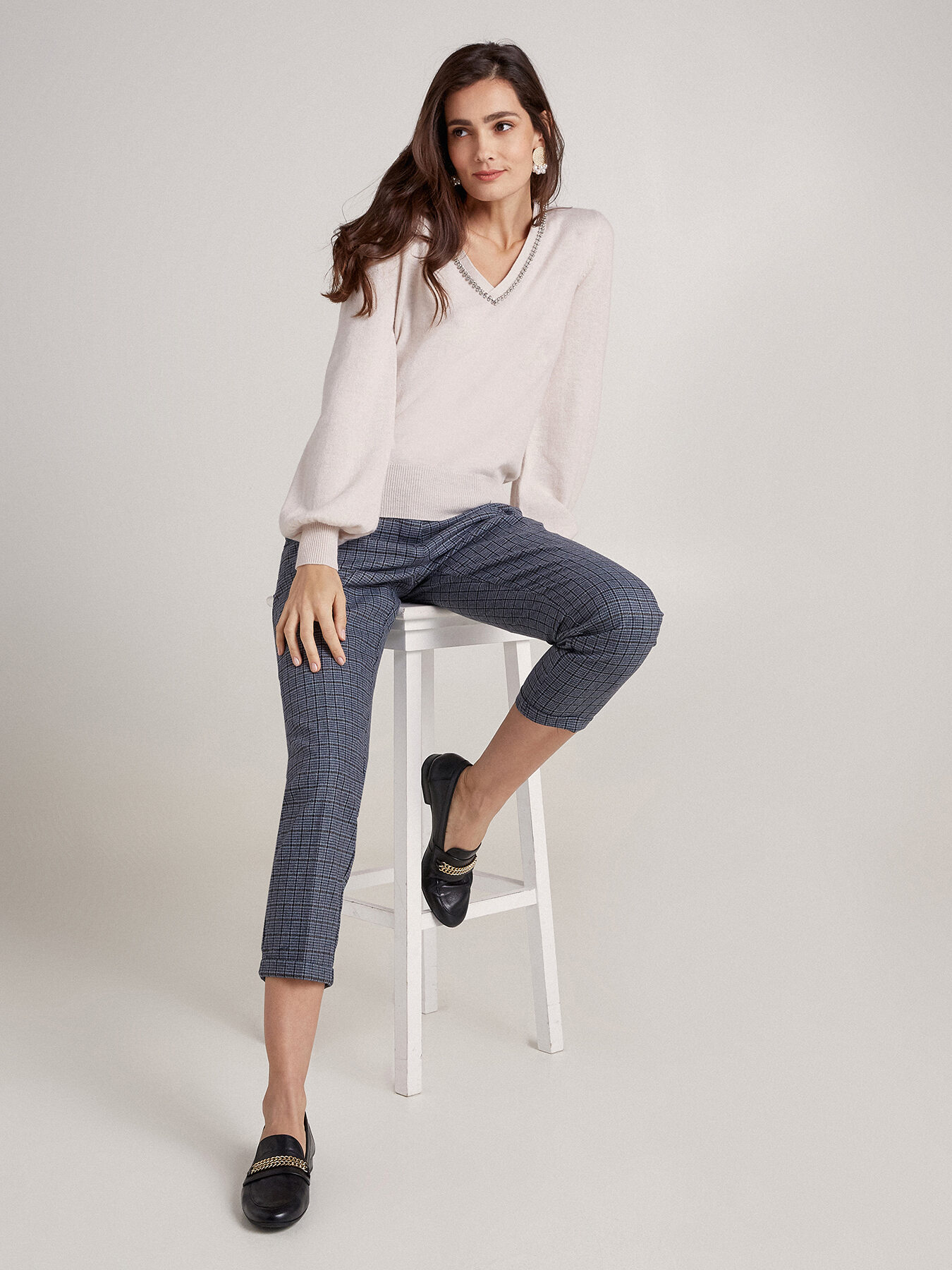 Pantalones pitillo de cuadros New York image number 0