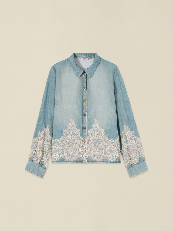 Denim-effect shirt with lace