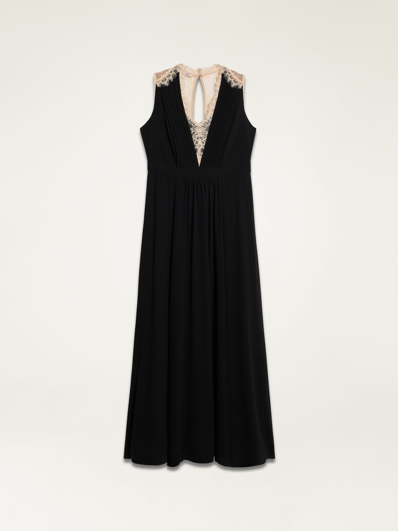 Langes Kleid mit kontrastierender Spitze image number 4