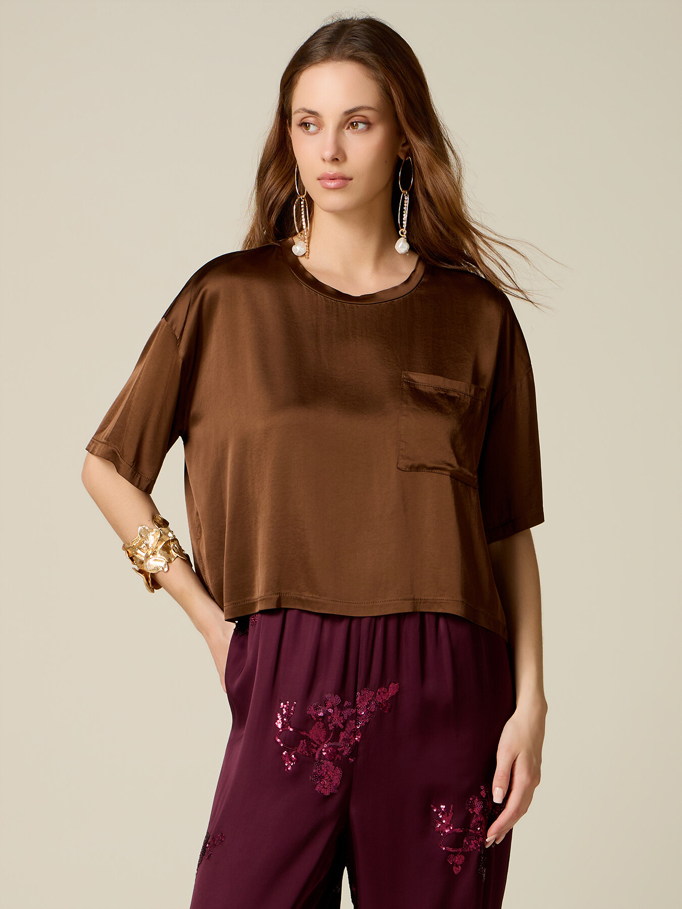 Boxy blouse in viscose satin image number 0