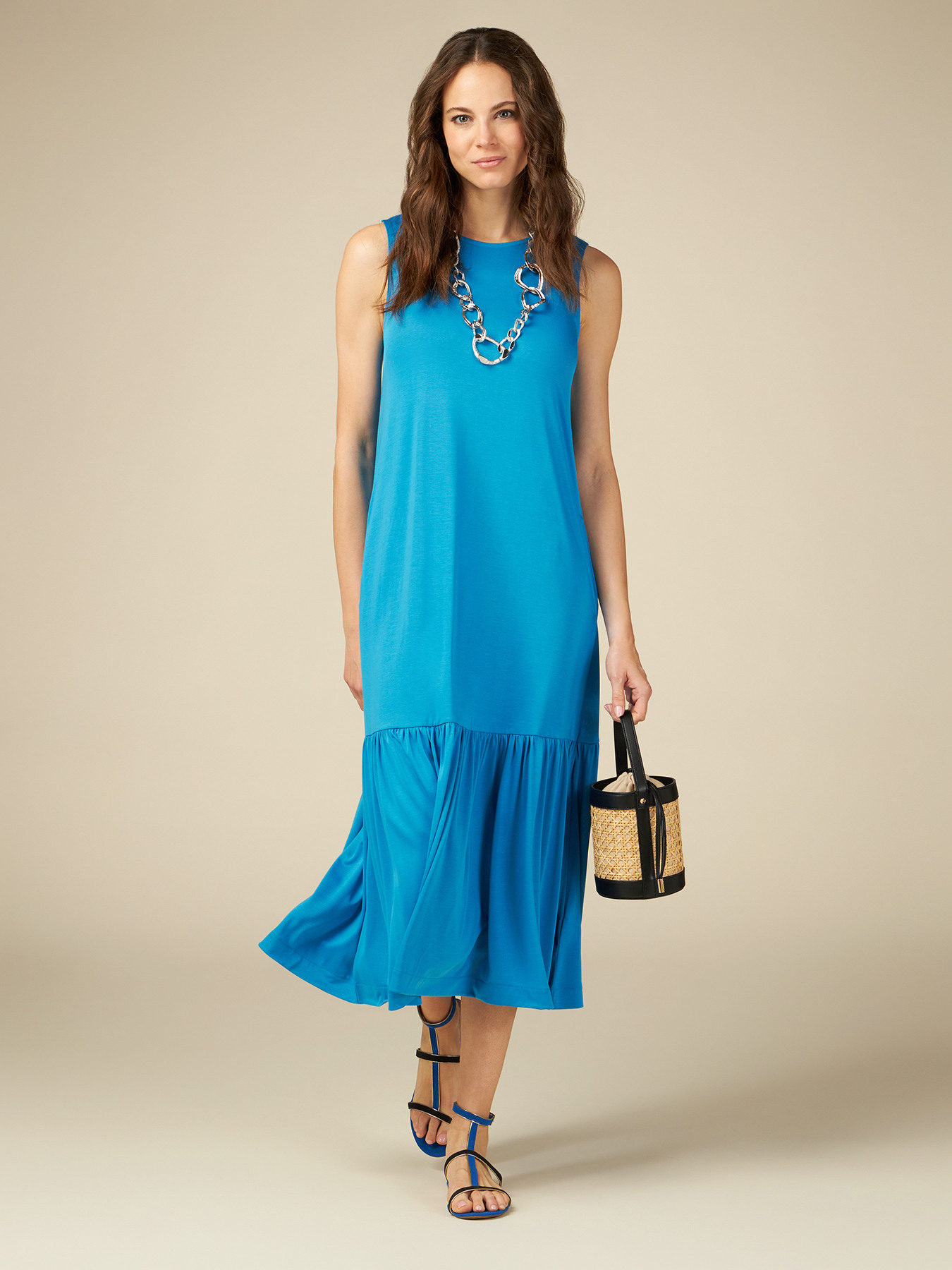 Vestido largo en tejido de punto efecto cupro image number 0