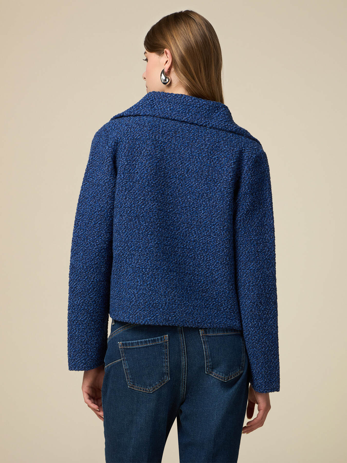 Wool blend knit boxy jacket image number 1