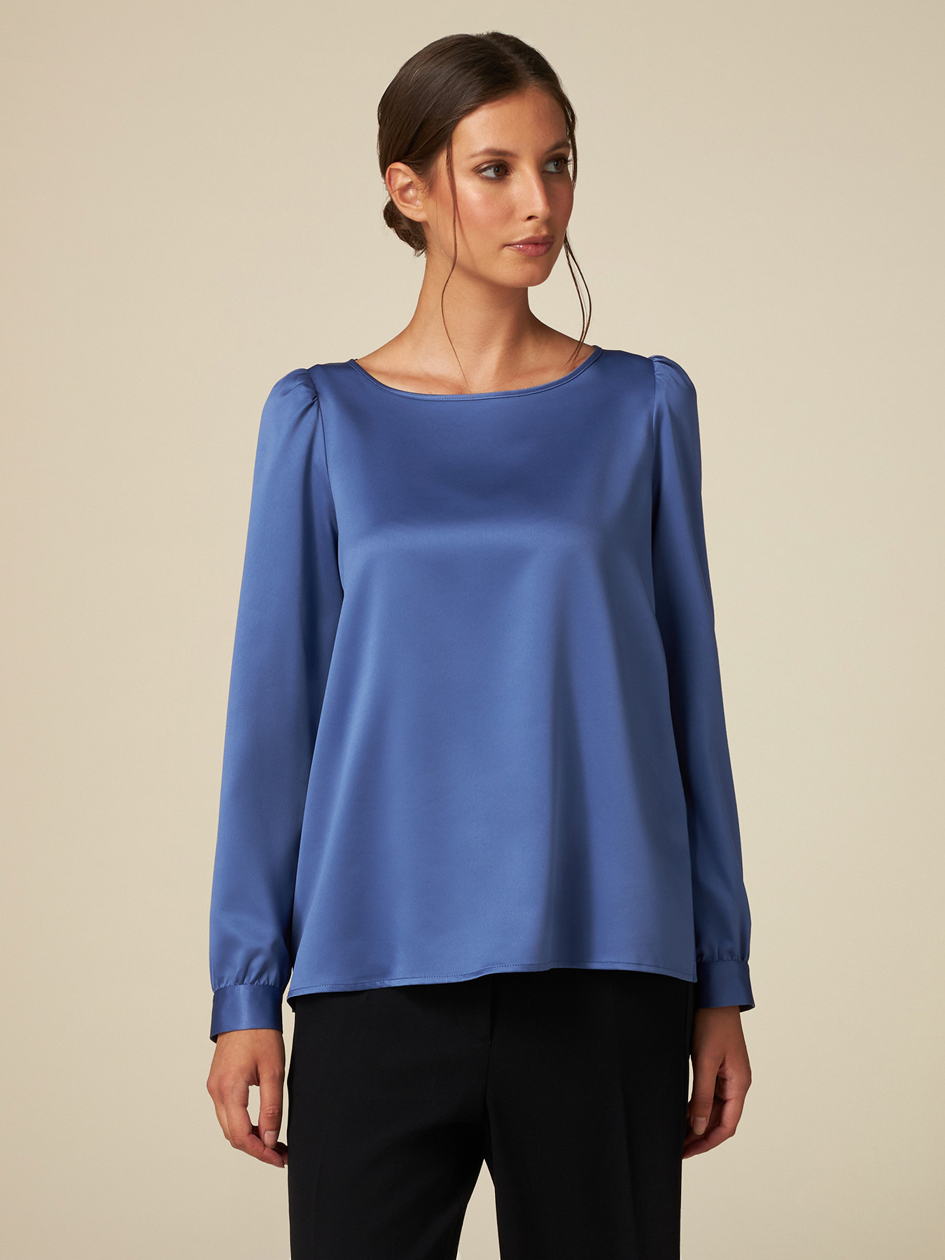 T-shirt bimaterica maniche a sbuffo image number 0