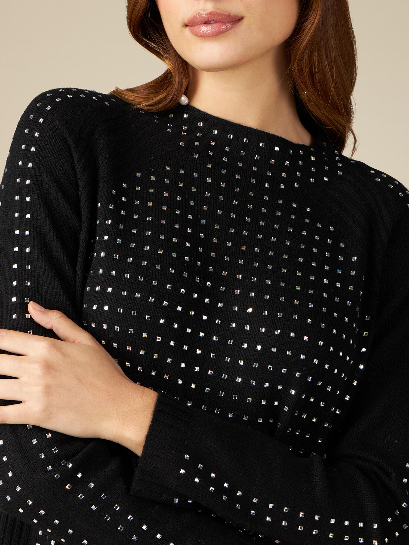 Pullover aus Kaschmirgemisch mit Glassteinen image number 2