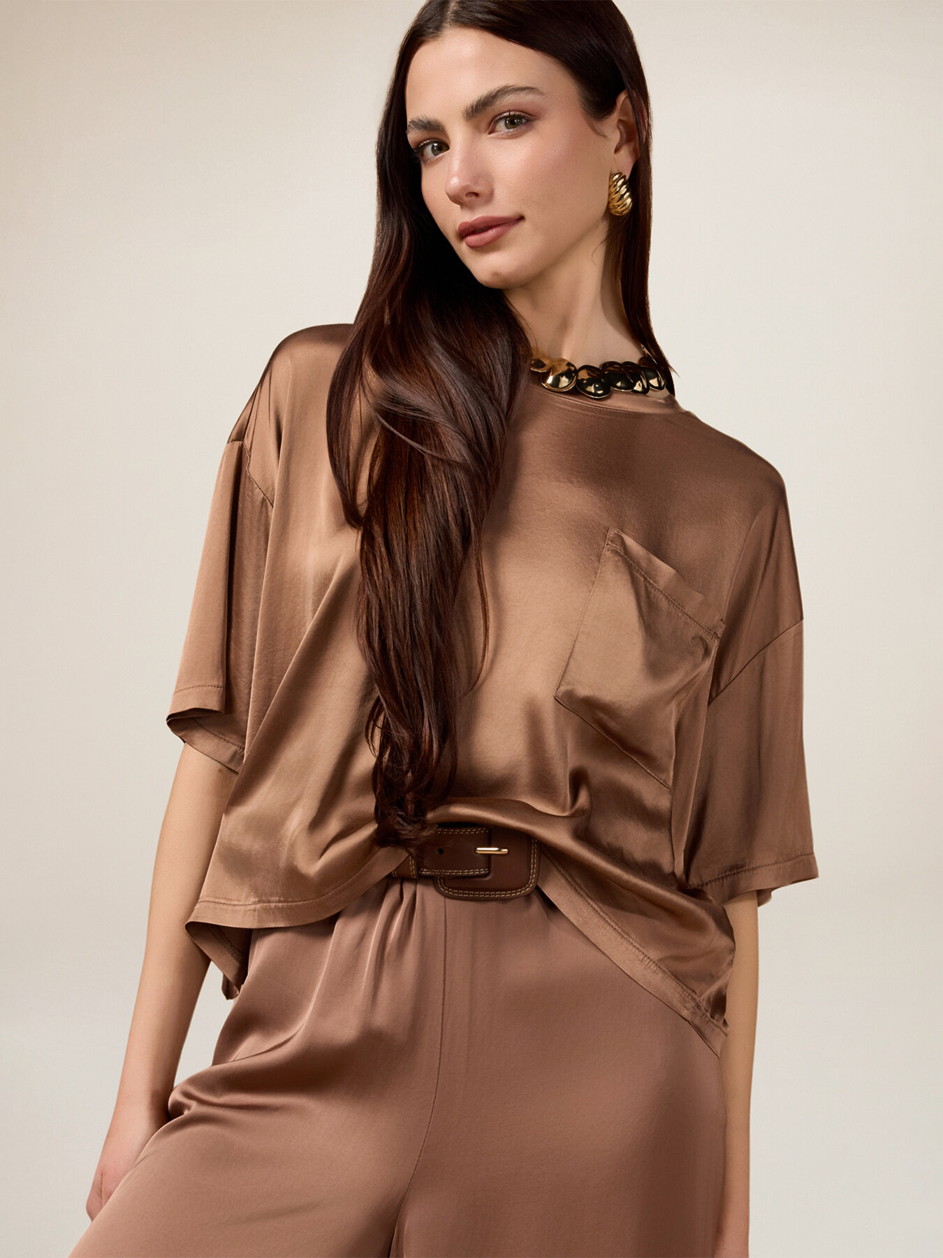 Satin blouse with small pocket image number 3
