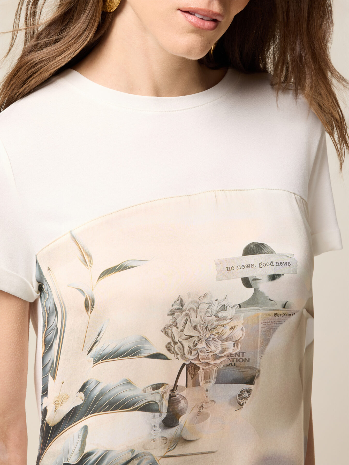 Tricou din două materiale cu imprimeu image number 2