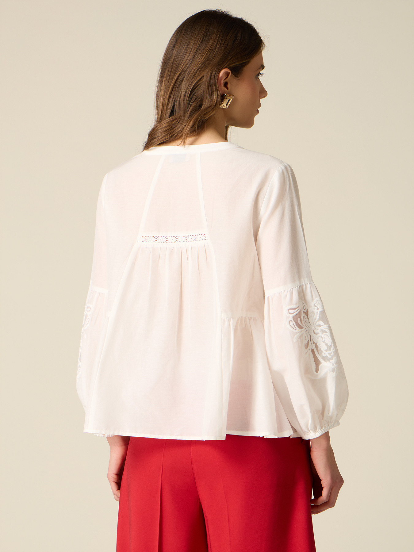 Cotton silk blouse with embroidery image number 2
