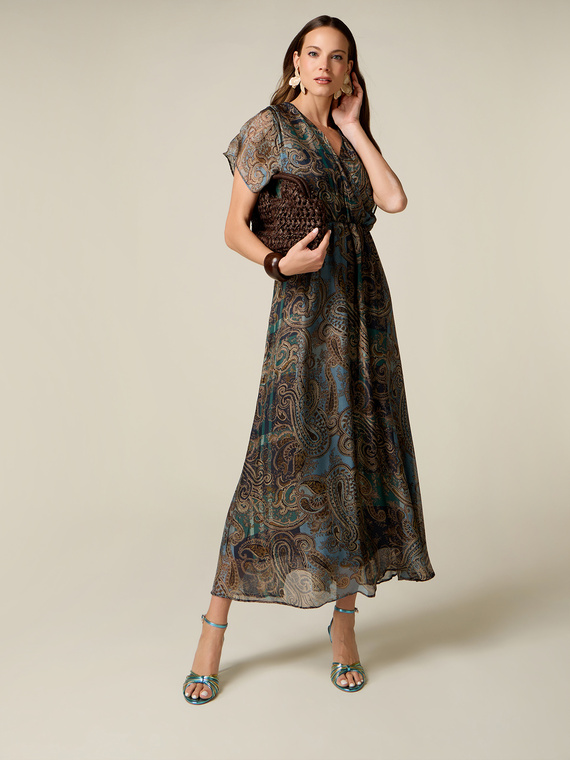 Flare dress in printed mixed silk chiffon
