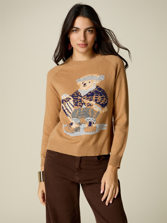 Wool-blend sweater with intarsia pattern and stud details