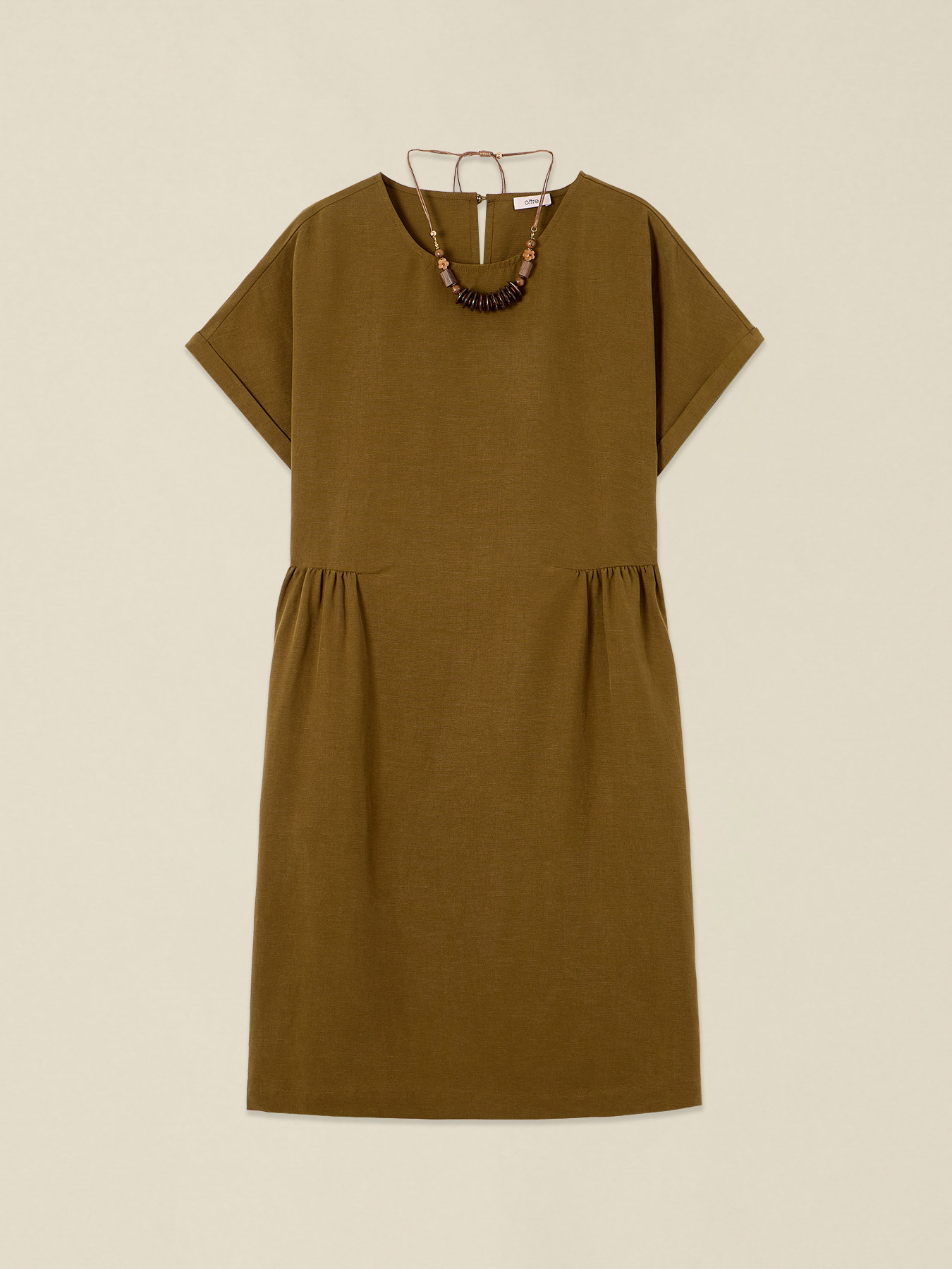 Flare linen blend dress with necklace image number 3