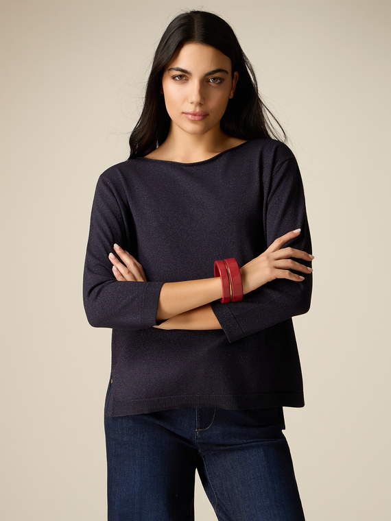 Lurex-Pullover mit Carmenausschnitt