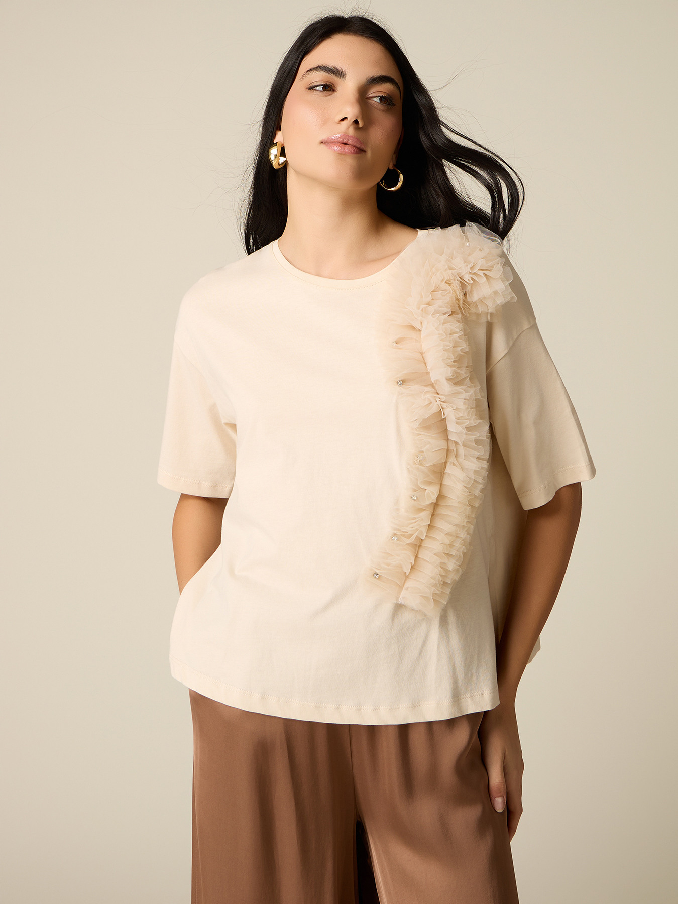T-shirt avec application en tulle image number 0