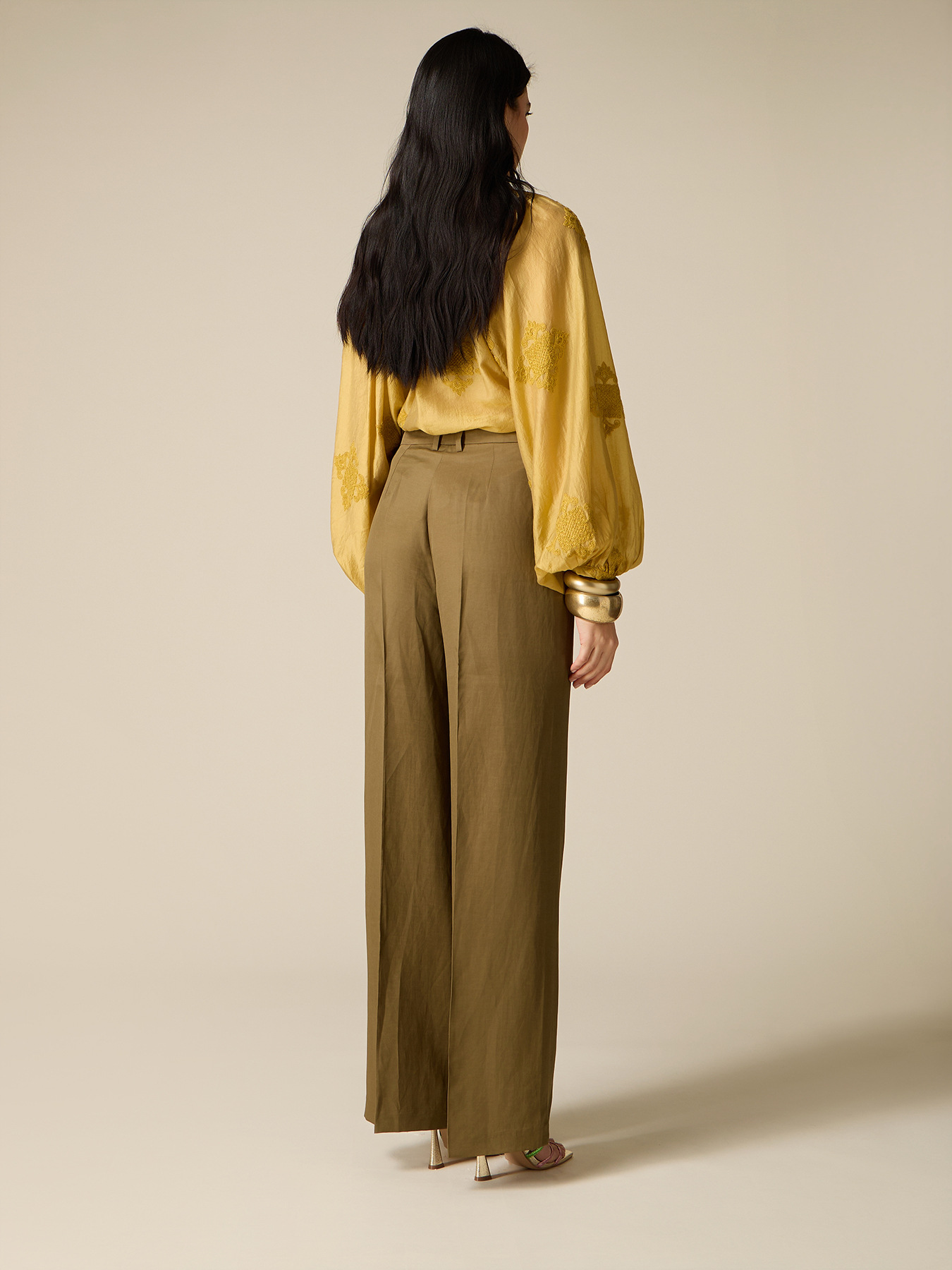 Pantalon palazzo en tissu m&eacute;lang&eacute; lin image number 1