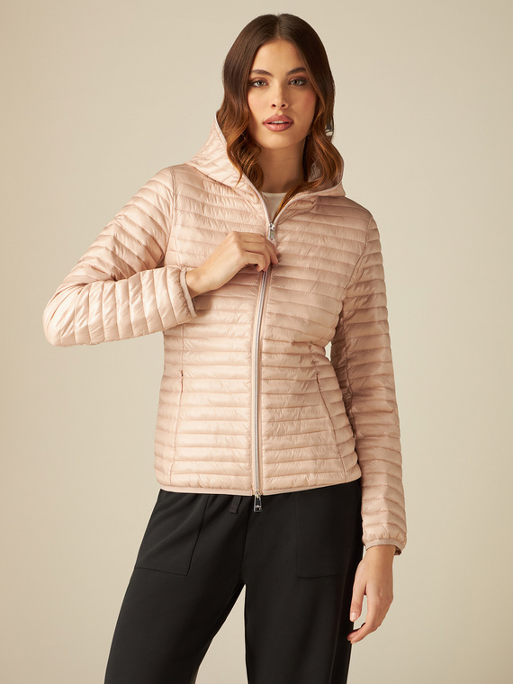 Lightweight down jacket with striped lining