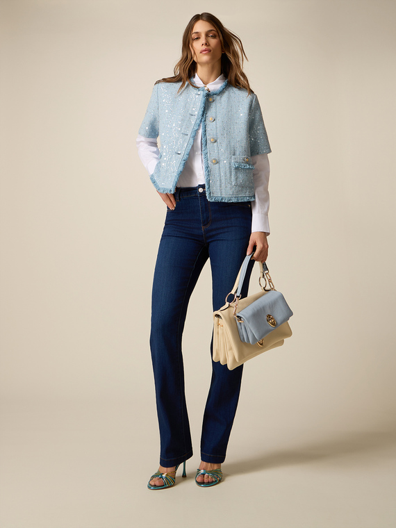 Regular jeans in denim with decorative rivets