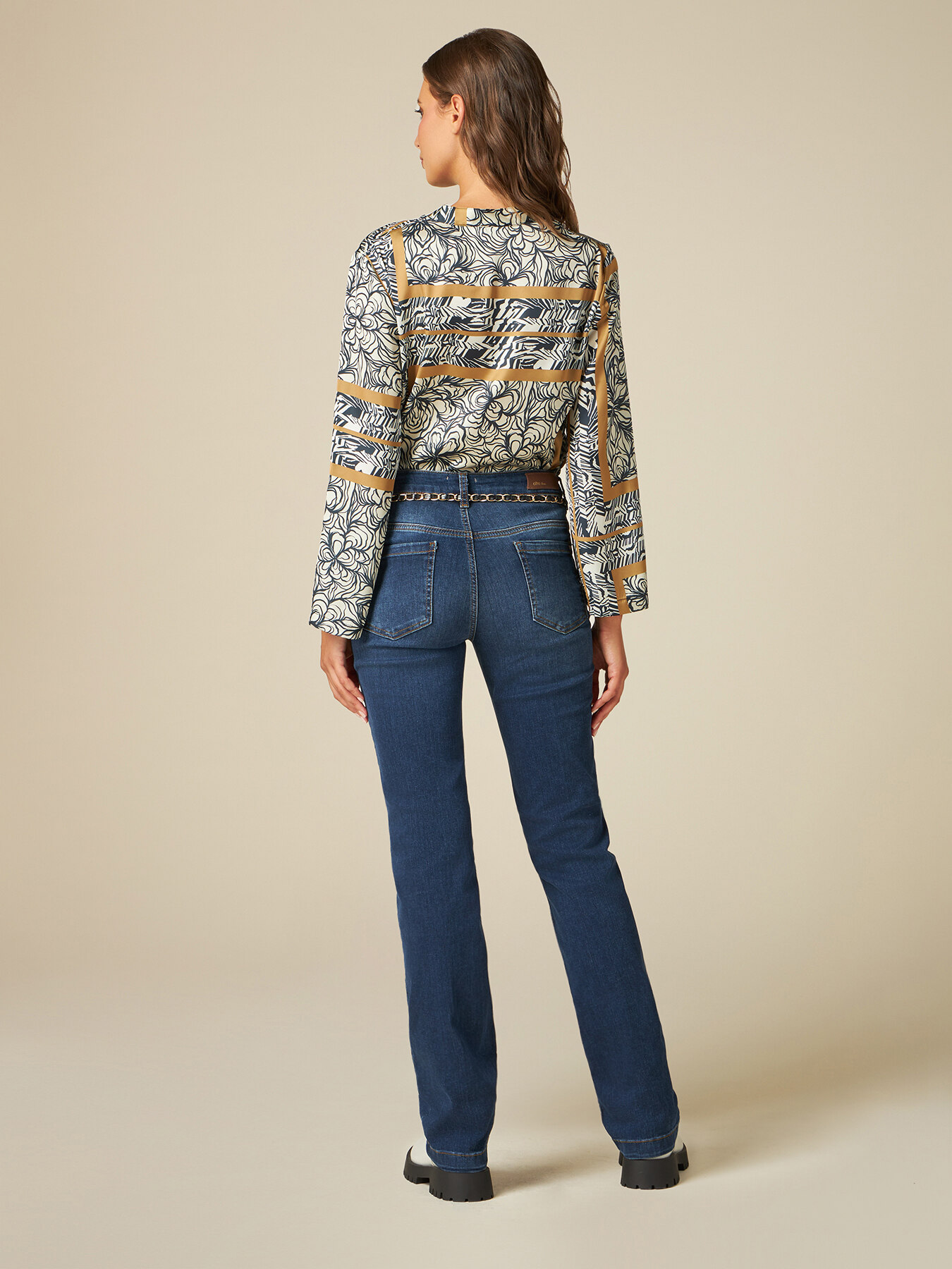 Eco-friendly regular jeans with chain belt image number 1