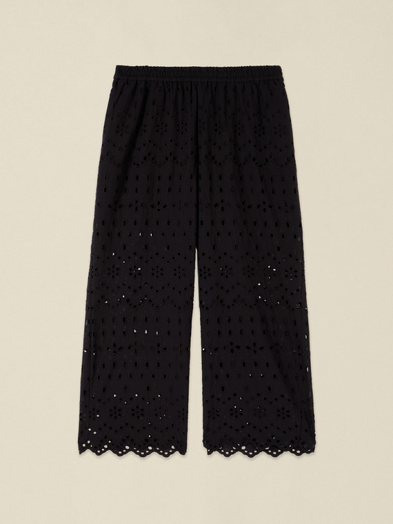 Pantaloni cropped in pizzo sangallo