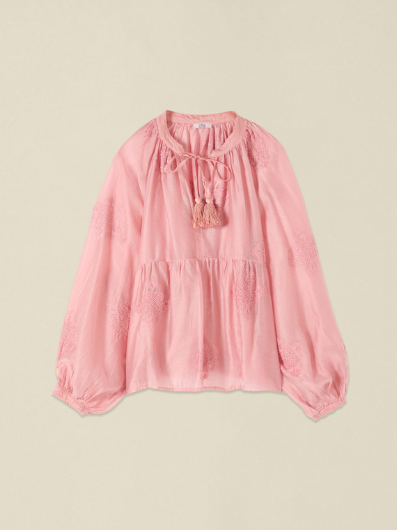 Bluse aus Lyocell-Mischung mit Stickereien