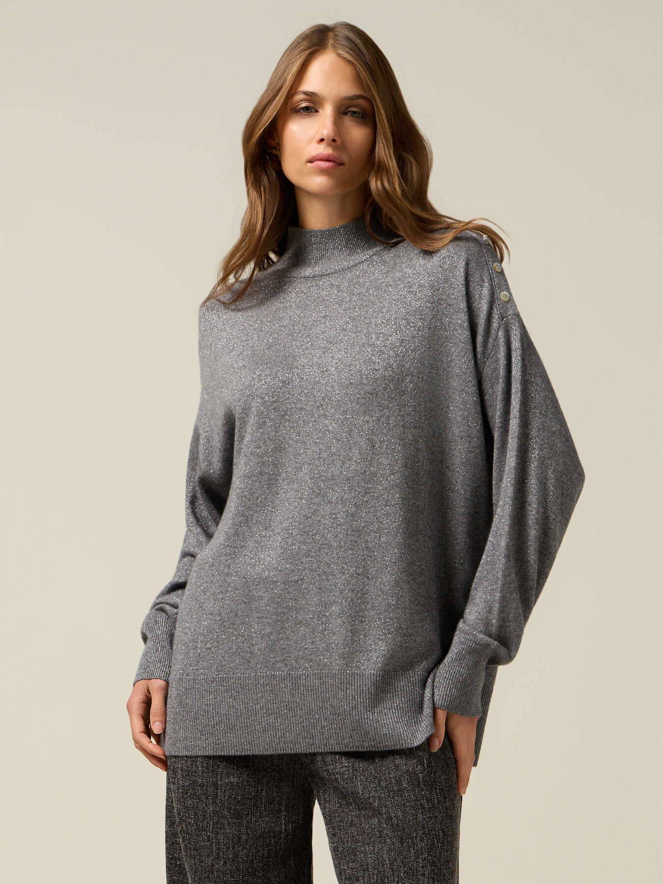 Jersey de cuello alto lurex mezcla cashmere image number 0
