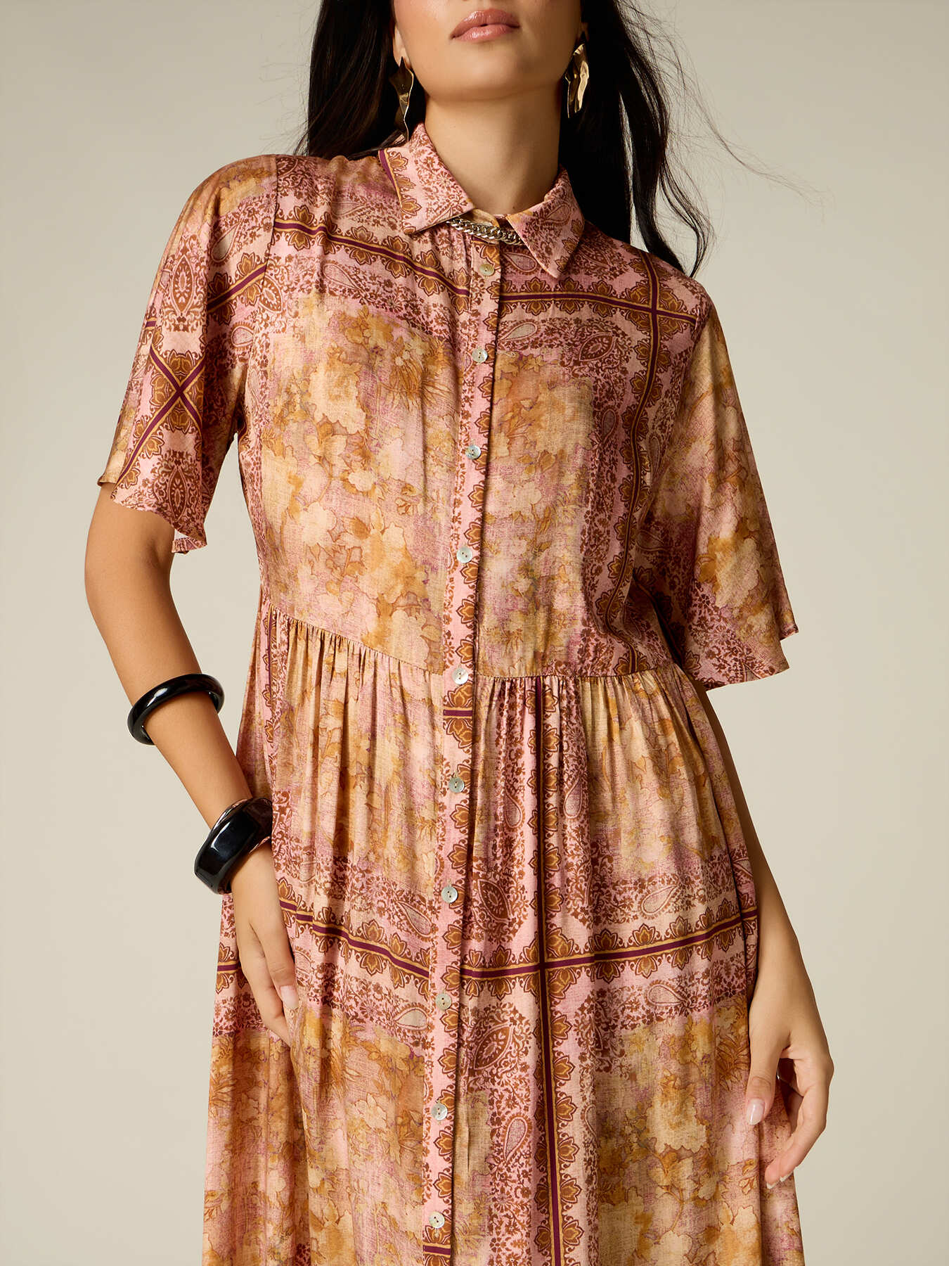 Viscose patterned shirt dress image number 2