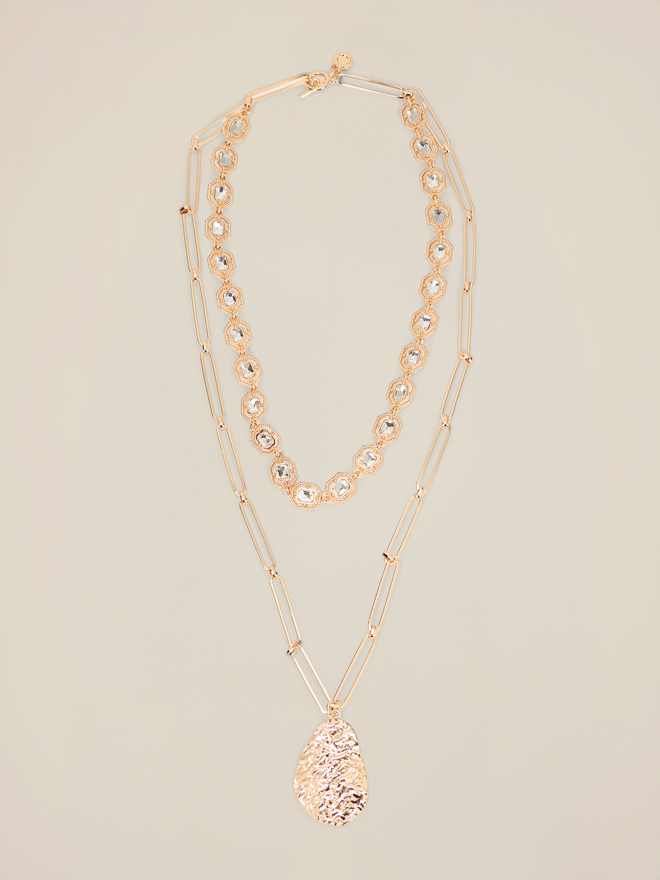 Double strand necklace with crystals and pendant image number 1